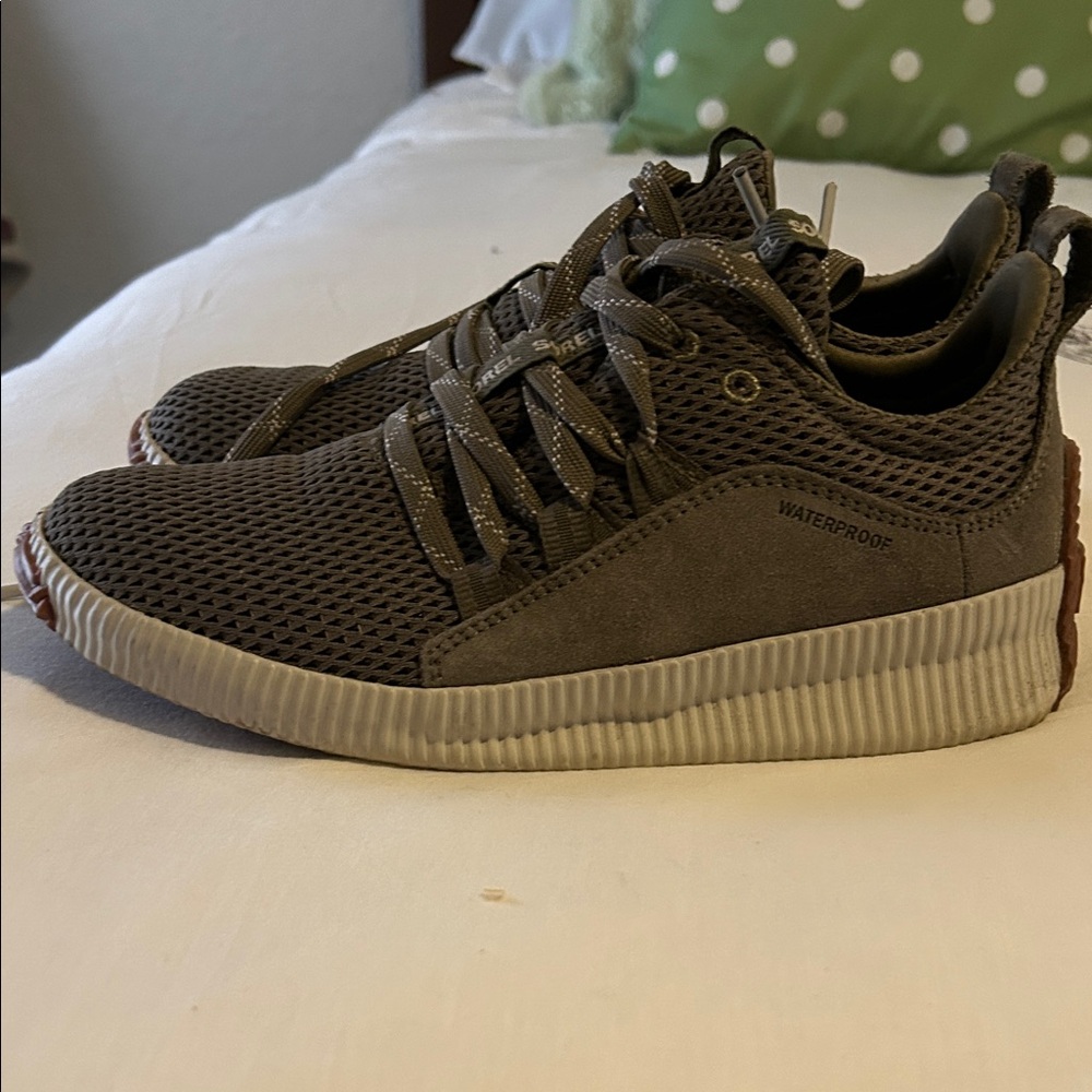 Sorel Kids Waterproof Sneakers in Olive Green with Tan Sole